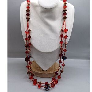 Vintage Beautiful Faceted Reds and Golds Glass Beaded Necklace of Statement Size